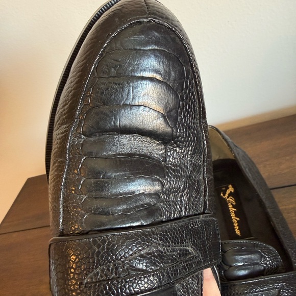 Calcaterra Ostrich Leg Leather Loafers Men’s 9 Black Exotic Dress Shoes main image 6